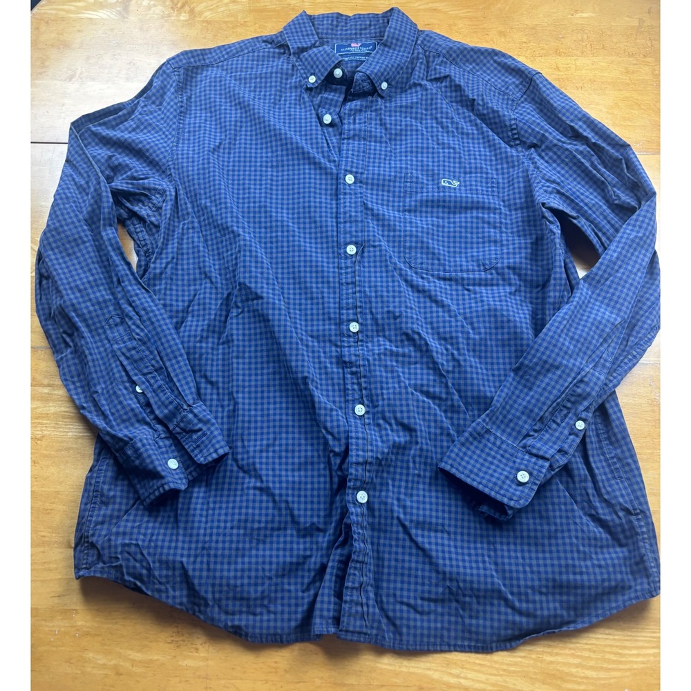 Lot of 2 Vineyard Vines Mens XL Classic Fit Tucker Shirts Gingham Blue Green